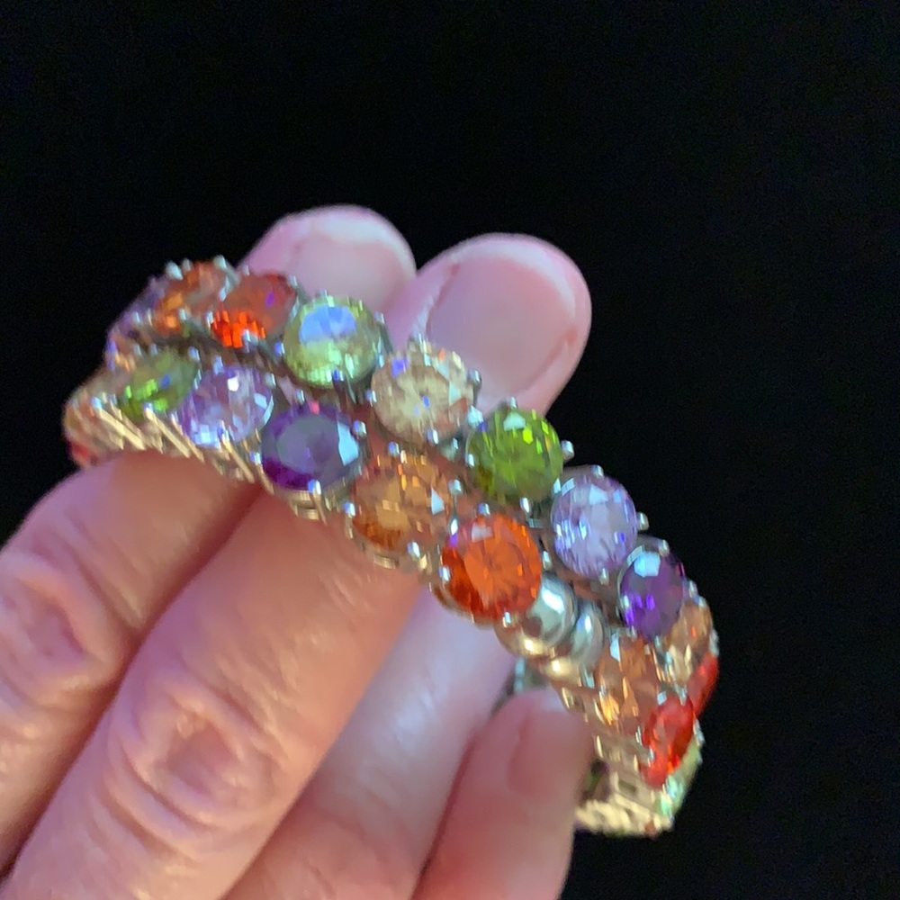 SET of 2 Vintage Prong Set Multicolored Crystal Bracelets- Magnetic Closure